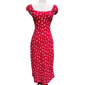 NWT Hollister Red Floral Midi Dress | Puff Sleeve Open Back | Size S